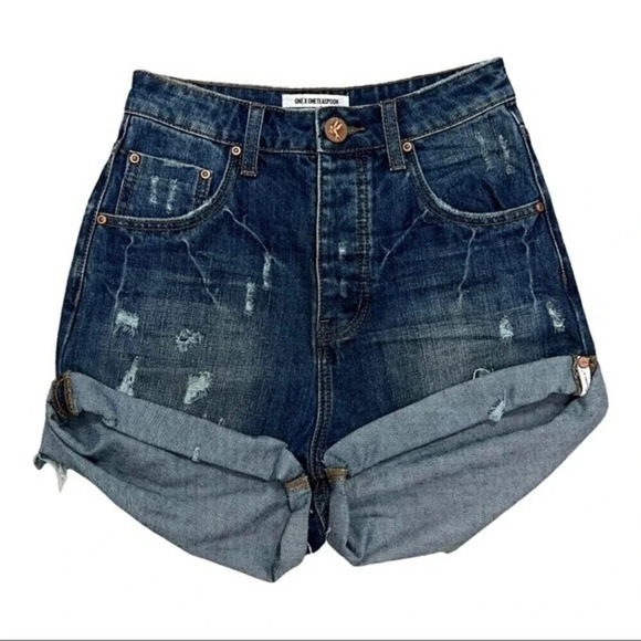 One Teaspoon High Waist Bandits Tuscany Denim Jean Short Size 25 Festival Boho - Picture 1 of 13